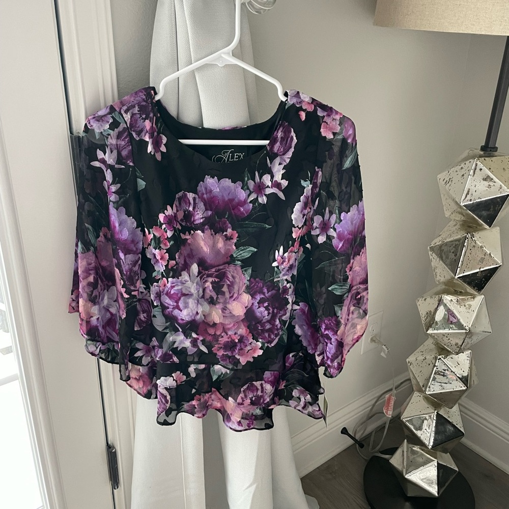 NWT Alex Evenings Floral Layered Blouse